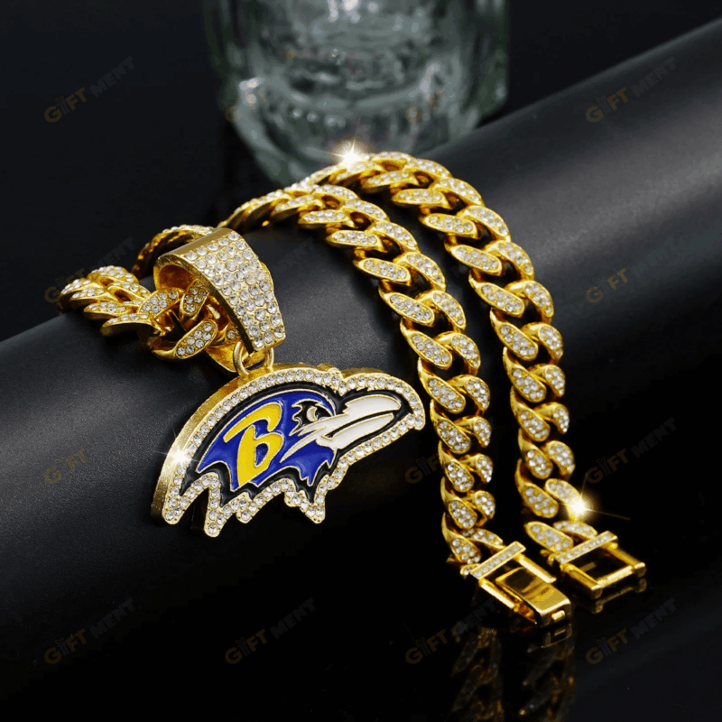 Baltimore Ravens Hip Hop Iced Out Bling Pendant Cuban Chain