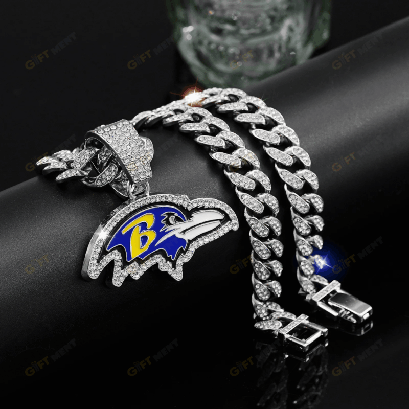 Baltimore Ravens Hip Hop Iced Out Bling Pendant Cuban Chain