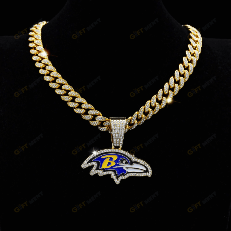 Baltimore Ravens Hip Hop Iced Out Bling Pendant Cuban Chain