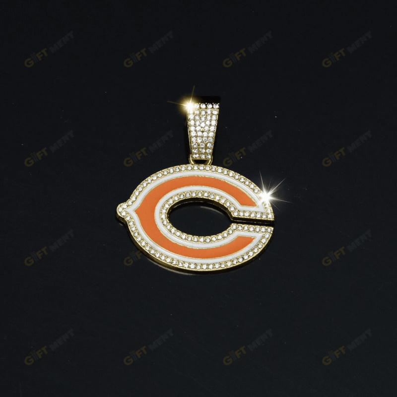 Chicago Bears Hip Hop Iced Out Bling Pendant Cuban Chain
