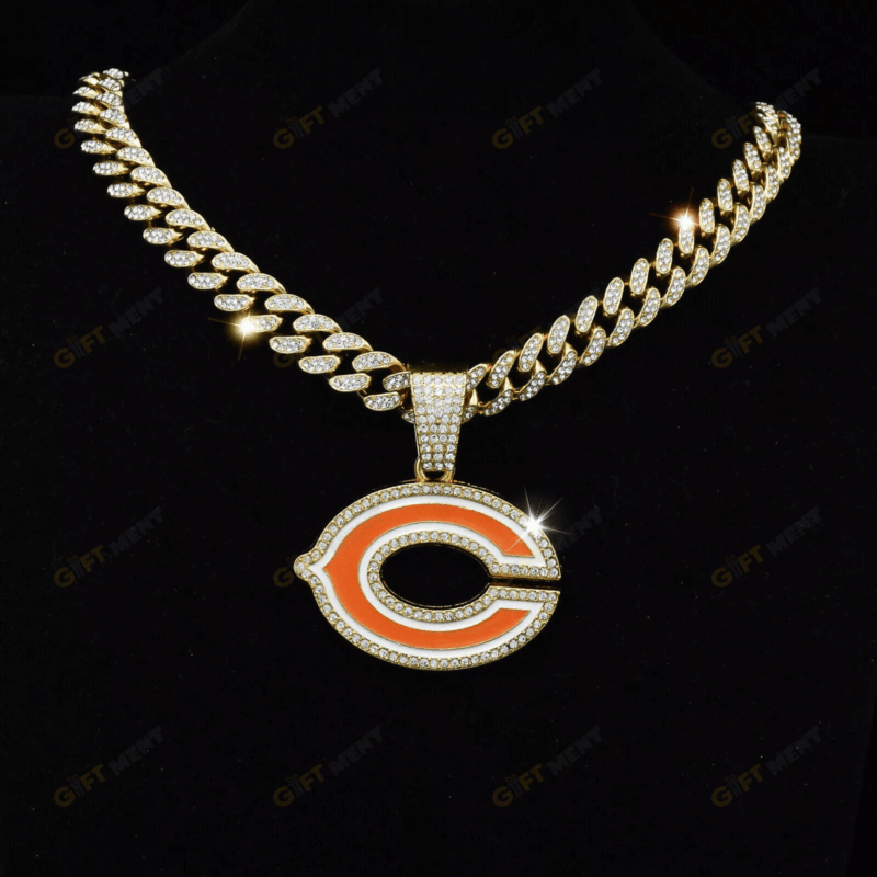 Chicago Bears Hip Hop Iced Out Bling Pendant Cuban Chain