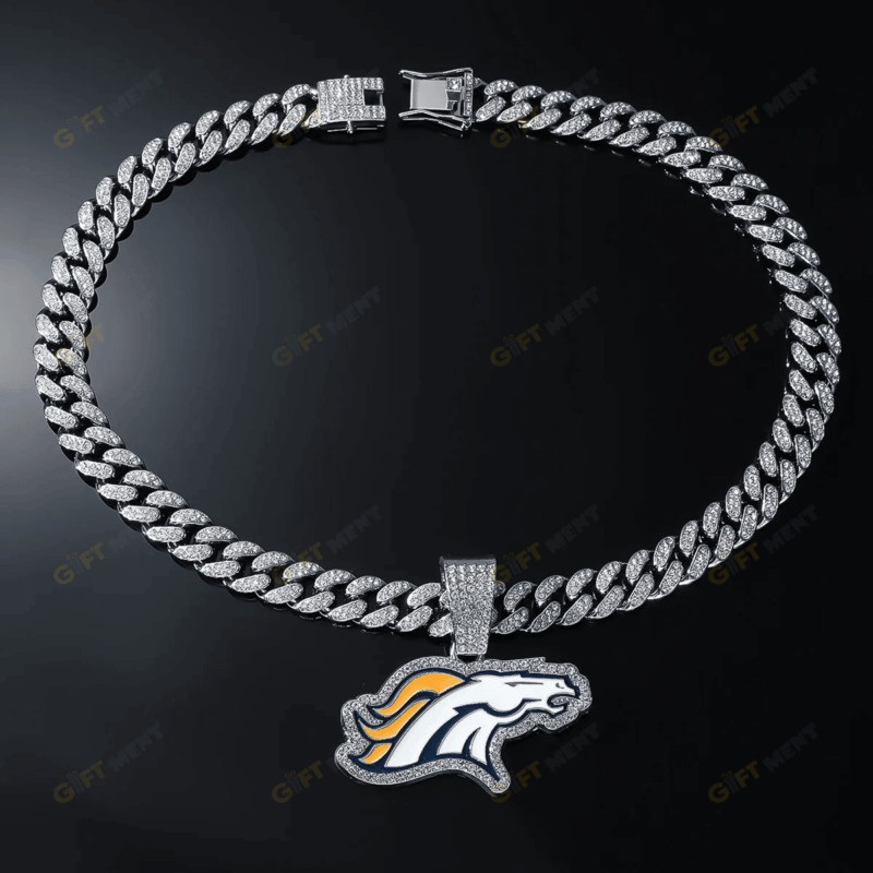 Denver Broncos Hip Hop Iced Out Bling Pendant Cuban Chain