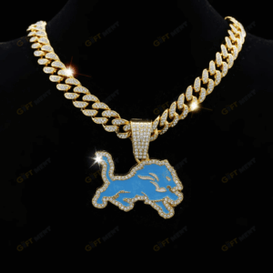 Detroit Lions Hip Hop Iced Out Bling Pendant Cuban Chain