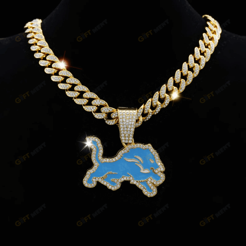 Detroit Lions Hip Hop Iced Out Bling Pendant Cuban Chain
