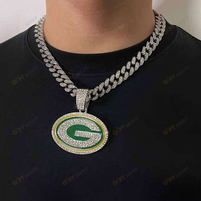 Green Bay Packers Hip Hop Iced Out Bling Pendant Cuban Chain