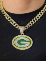 Green Bay Packers Hip Hop Iced Out Bling Pendant Cuban Chain