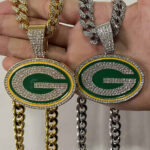 Green Bay Packers Hip Hop Iced Out Bling Pendant Cuban Chain