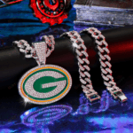 Green Bay Packers Hip Hop Iced Out Bling Pendant Cuban Chain