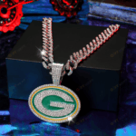Green Bay Packers Hip Hop Iced Out Bling Pendant Cuban Chain