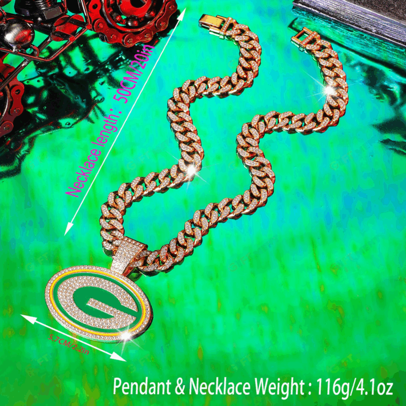 Green Bay Packers Hip Hop Iced Out Bling Pendant Cuban Chain