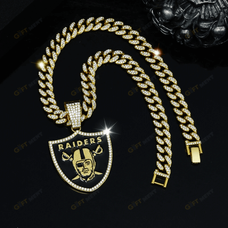 Las Vegas Raiders Hip Hop Iced Out Bling Pendant Cuban Chain