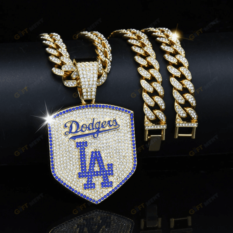Los Angeles Dodgers Hip Hop Iced Out Bling Pendant Cuban Chain
