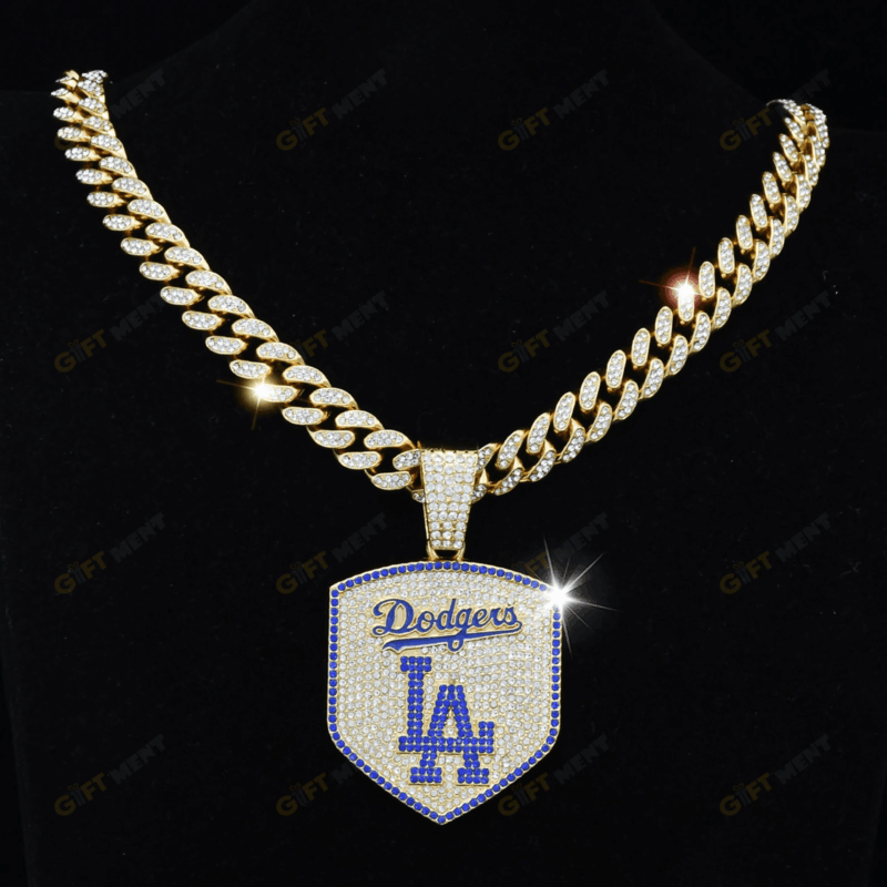 Los Angeles Dodgers Hip Hop Iced Out Bling Pendant Cuban Chain