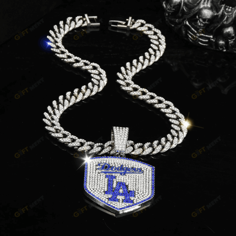 Los Angeles Dodgers Hip Hop Iced Out Bling Pendant Cuban Chain