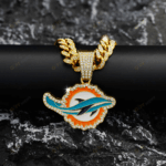 Miami Dolphins Hip Hop Iced Out Bling Pendant Cuban Chain