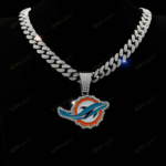 Miami Dolphins Hip Hop Iced Out Bling Pendant Cuban Chain