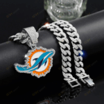 Miami Dolphins Hip Hop Iced Out Bling Pendant Cuban Chain