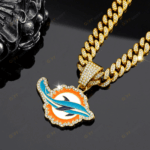 Miami Dolphins Hip Hop Iced Out Bling Pendant Cuban Chain