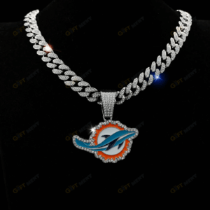 Miami Dolphins Hip Hop Iced Out Bling Pendant Cuban Chain