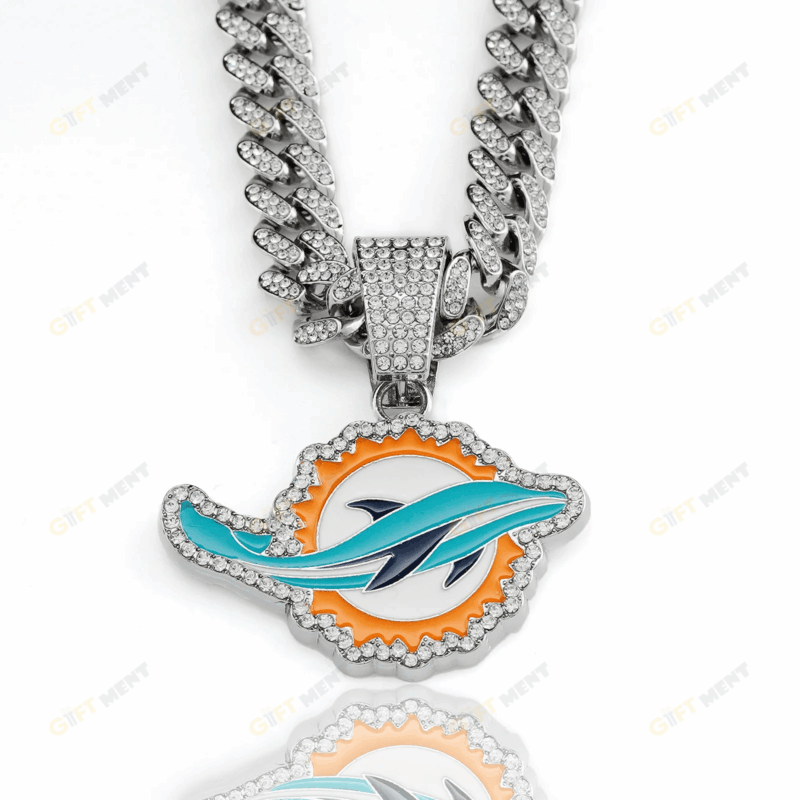 Miami Dolphins Hip Hop Iced Out Bling Pendant Cuban Chain