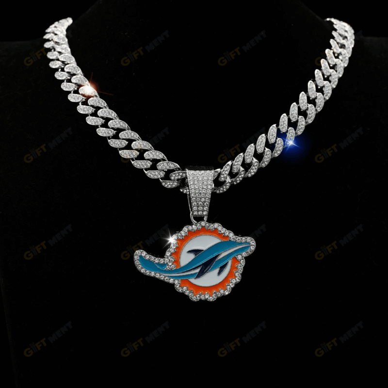 Miami Dolphins Hip Hop Iced Out Bling Pendant Cuban Chain