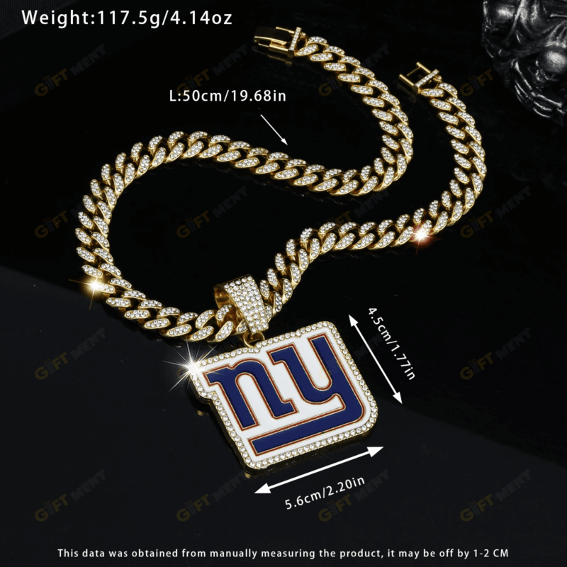 New York Giants Hip Hop Iced Out Bling Pendant Cuban Chain