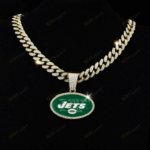 New York Jets Hip Hop Iced Out Bling Pendant Cuban Chain