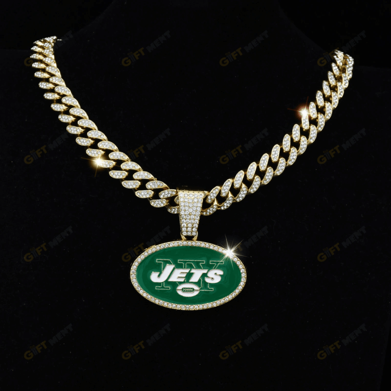 New York Jets Hip Hop Iced Out Bling Pendant Cuban Chain
