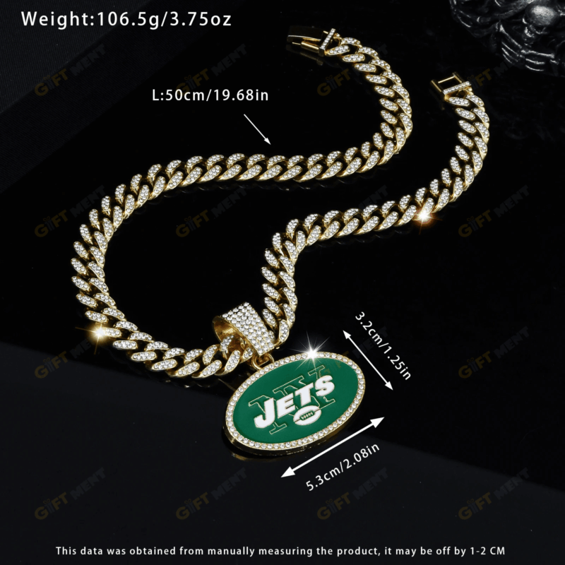 New York Jets Hip Hop Iced Out Bling Pendant Cuban Chain