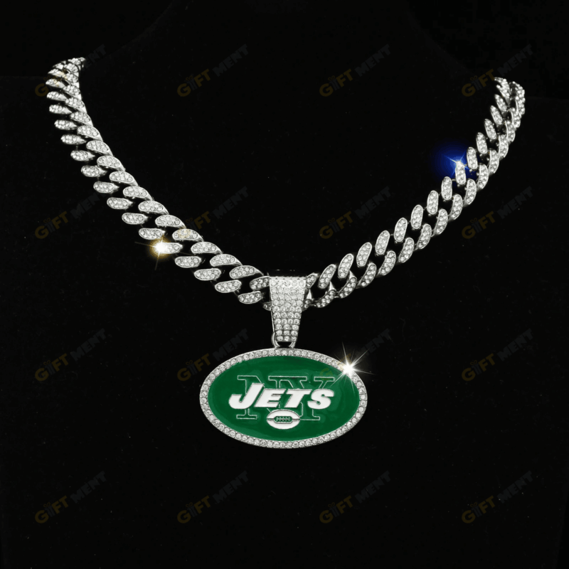 New York Jets Hip Hop Iced Out Bling Pendant Cuban Chain