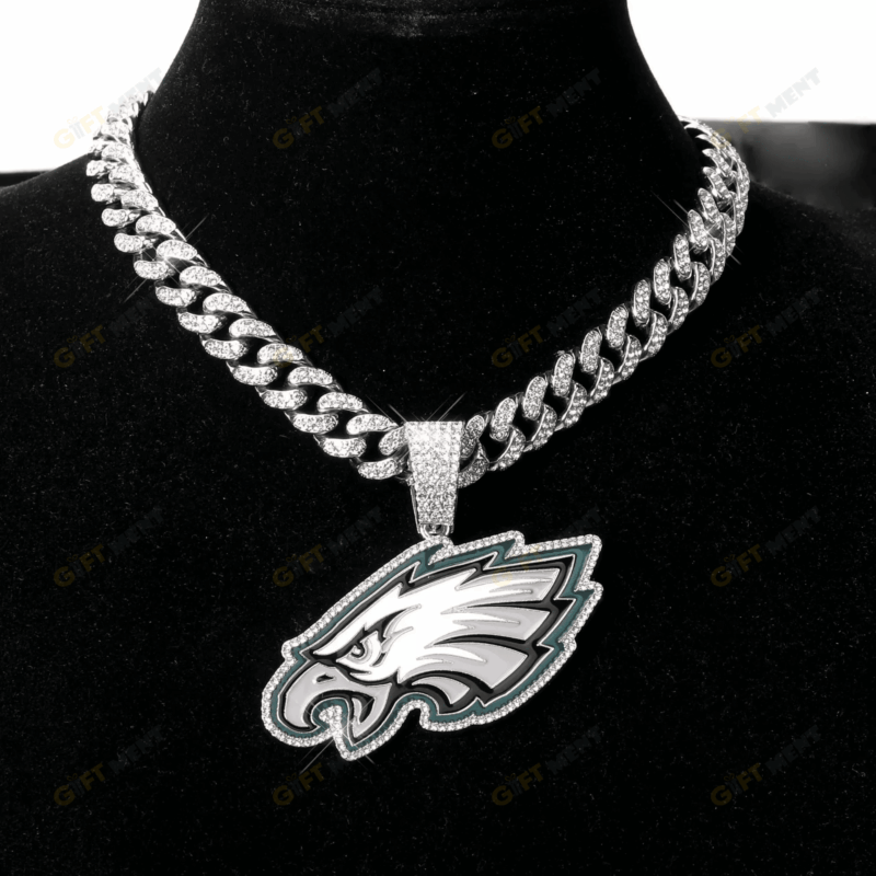 Philadelphia Eagles Hip Hop Iced Out Bling Pendant Cuban Chain