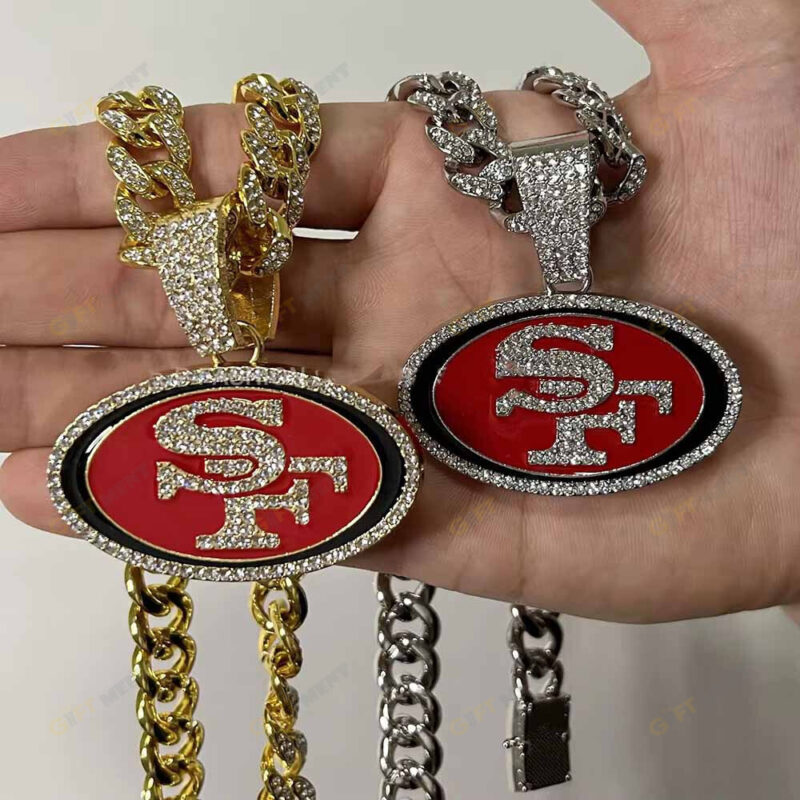 San Francisco 49ers Hip Hop Iced Out Bling Pendant Cuban Chain