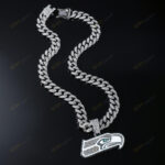Seattle SeahawksHip Hop Iced Out Bling Pendant Cuban Chain