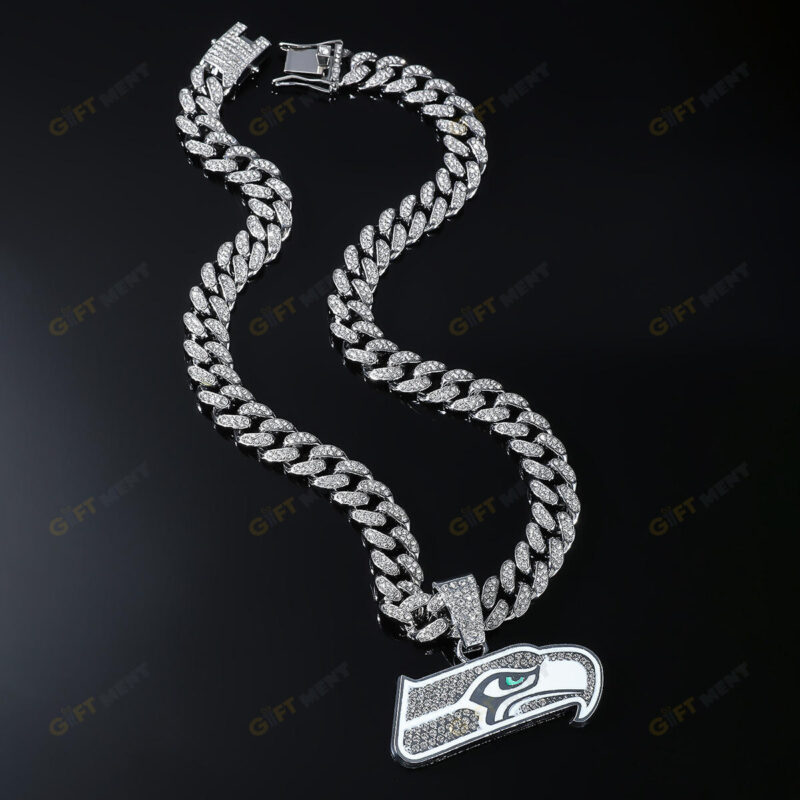 Seattle SeahawksHip Hop Iced Out Bling Pendant Cuban Chain