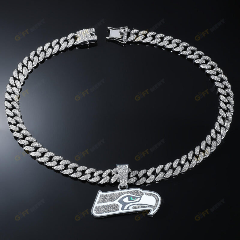 Seattle SeahawksHip Hop Iced Out Bling Pendant Cuban Chain