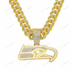 Seattle SeahawksHip Hop Iced Out Bling Pendant Cuban Chain