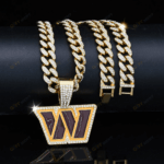 Washington Commanders Hip Hop Iced Out Bling Pendant Cuban Chain