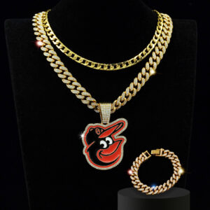 Baltimore Orioles Iced Out Pendant Cuban Chain & Bracelet Set