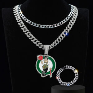 Boston Celtics Iced Out Pendant Cuban Chain & Bracelet Set