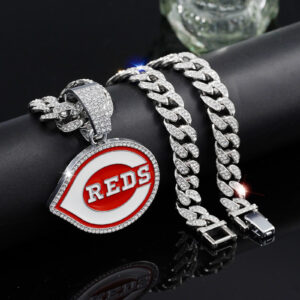 Cincinnati Reds Iced Out Pendant Cuban Chain Necklace