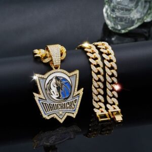 Dallas Mavericks Iced Out Pendant Cuban Chain Necklace