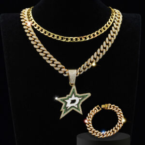Dallas Stars Iced Out Pendant Cuban Chain & Bracelet Set