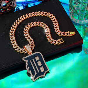 Detroit Tigers Iced Out Pendant Cuban Chain Necklace