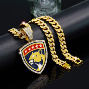Florida Panthers Iced Out Pendant Cuban Chain Necklace