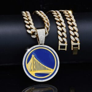 Golden State Warriors Iced Out Pendant Cuban Chain Necklace