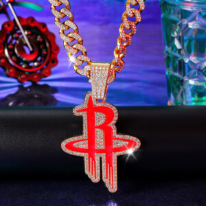 Houston Rockets Iced Out Pendant Cuban Chain Necklace