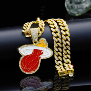 Miami Heat Iced Out Pendant Cuban Chain Necklace