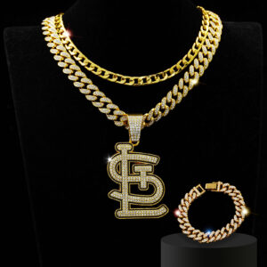 St. Louis Cardinals Iced Out Pendant Cuban Chain & Bracelet Set