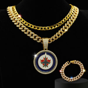 Winnipeg Jets Iced Out Pendant Cuban Chain & Bracelet Set
